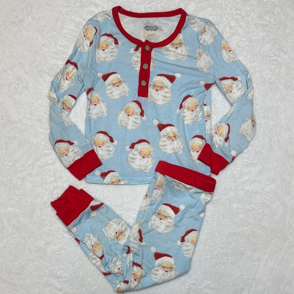 EUC MudPie Santa Print Kids Pajamas 24m/2t
